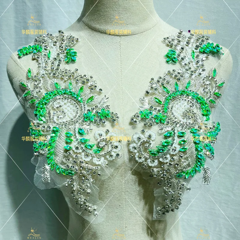 

1pair Embroidered Sequined Lace & Tulle Patches | Luxury DIY Trims and Embellishment Kit for High-End Dress Making