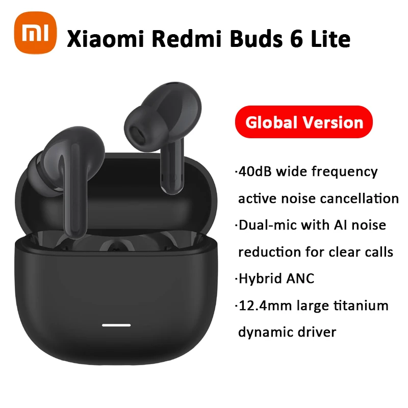 Global Version Xiaomi Redmi Buds 6 Lite Headphone Dynamic 40dB Active Noise Cancellation TWS Wireless Bluetooth Earphone