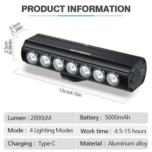 Imagen 2 del producto NEWBOLER-luz frontal para bicicleta, 2000 lúmenes, 5000mAh, linterna con carga USB, accesorios para lámpara de ciclismo de grava y carretera