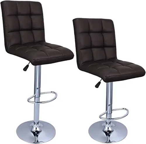 

Modern Faux Leather Barstools with Hydraulic Lift, Adjustable Upholstered Stool Contemporary Retro Counter Height Dining Chairs