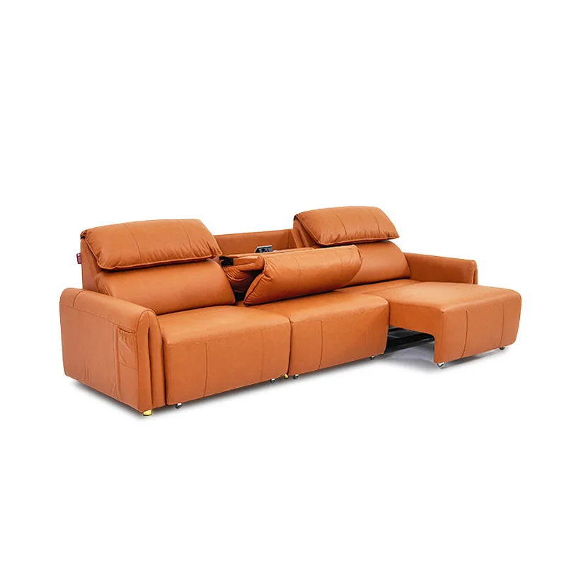 LMM Modern Simple High Backrest Leather Sofa Living Room Single Lazy Electric Retractable Sofa Bed