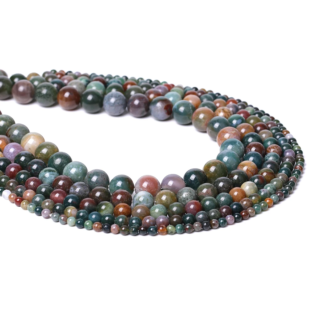Natural Indian Agate Round Beads 1 Strand 20cm 4/6/8/10/12mm Loose Stone Beads for DIY Bracelet Necklace Jewelry