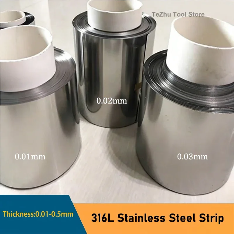 1Meter 316L Stainless Steel Strip Foil Thin Sheet Plate Width 100mm 300mm Thickness 0.01/0.02/0.03/0.05/0.08/0.1/0.15/0.2-0.5mm