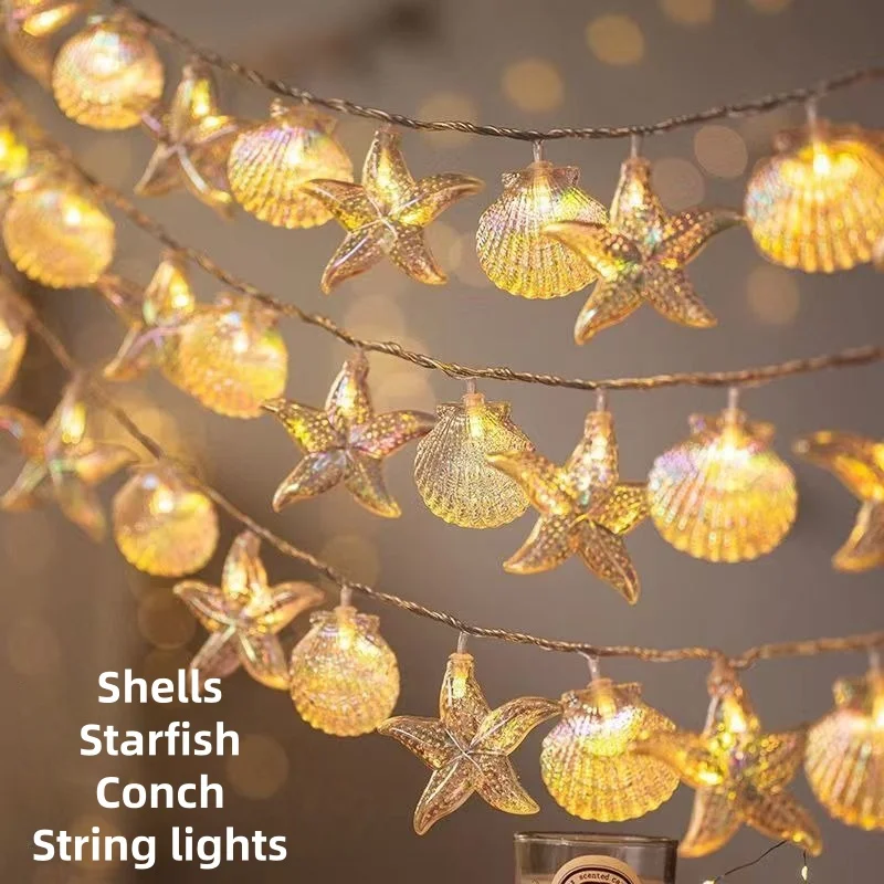 1.5M/3MShell Sea Star Light String Playful Ocean Style Courtyard Camping Atmosphere Decorative Light Full of Childhood Fun