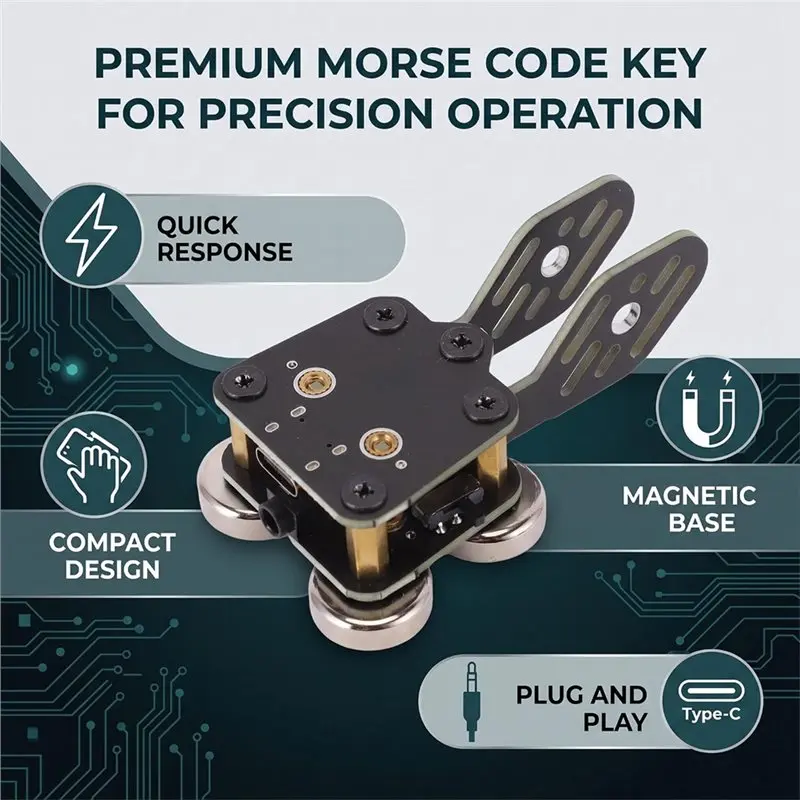 AAAN-Morse Code CW Key Double Paddle, Quick Response Design Featuring Strong Magnetic Base, 3.5Mm Jack& Type-C Port For Smartpho