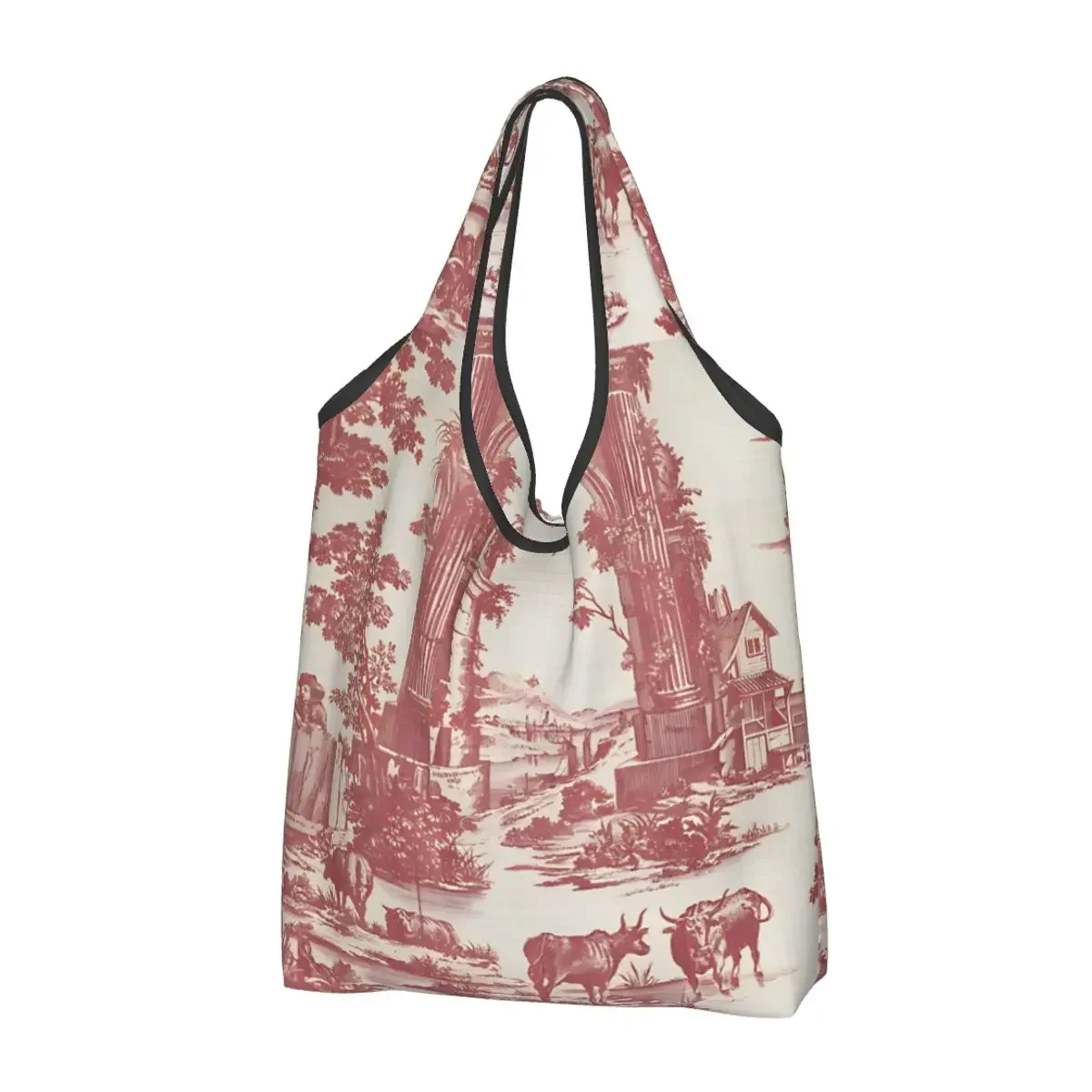 

Rural Life Shopping Bag Foldable Grocery Tote Bags Large Capacity Toile De Jouy Recycling Bags Washable Handbag