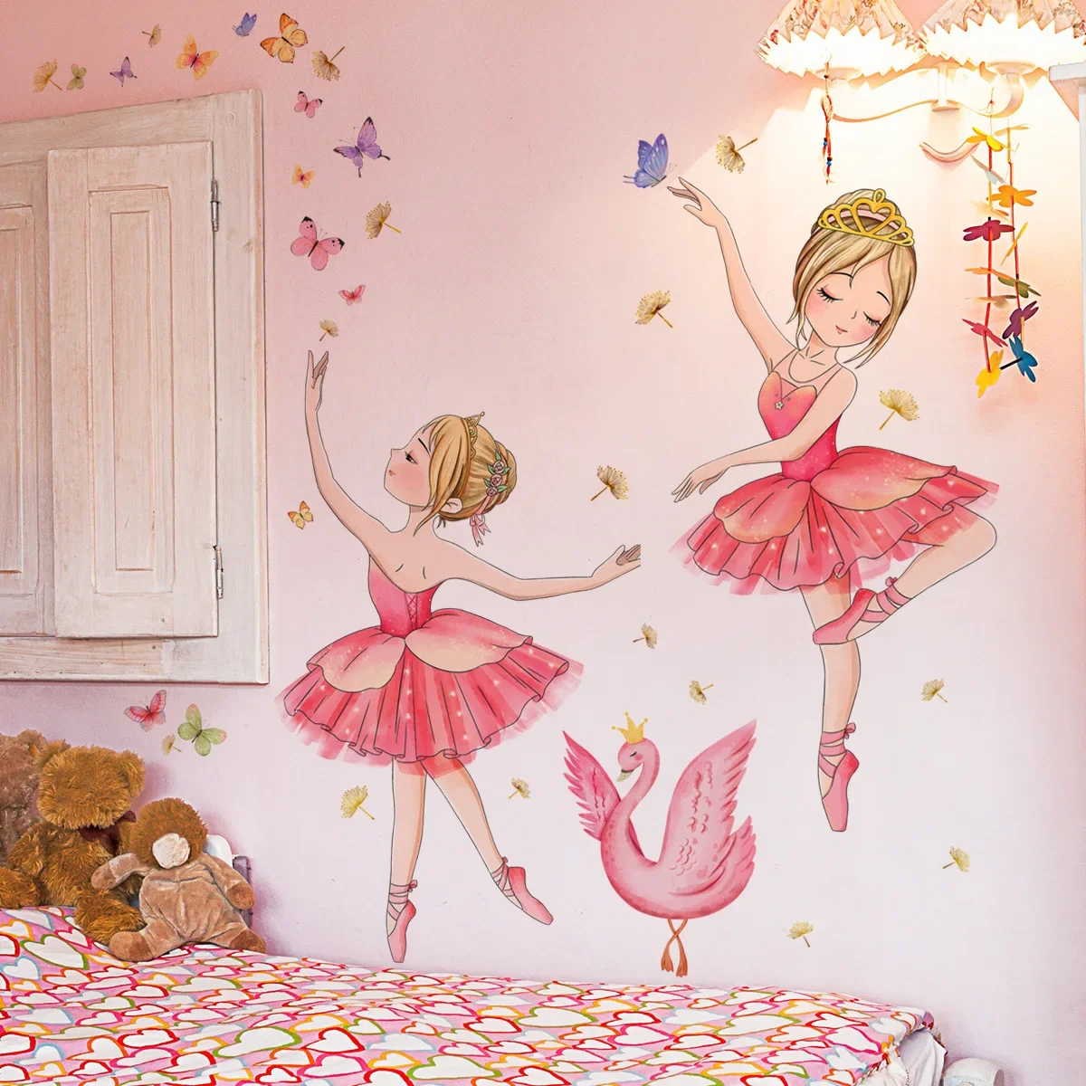 Cute Butterfly girl flower living room decorative stickers Girl Room Children bedroom background wall decorative wall stickers