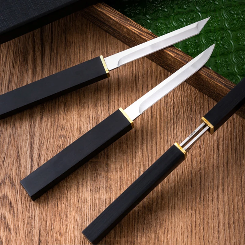 Stainless Steel Double Blade with Wood Handle Kitchen Knives Utility Knife Outdoors Fishing Cutting Household Cooking Cutter