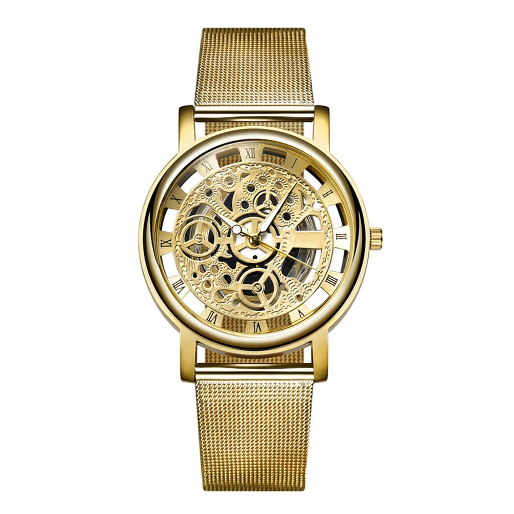

Golden Steel Strap Watch Men Mesh Band Quartz Watches Waterproof Scratch Resistant Durable Lightweight Daily Outdoor Use