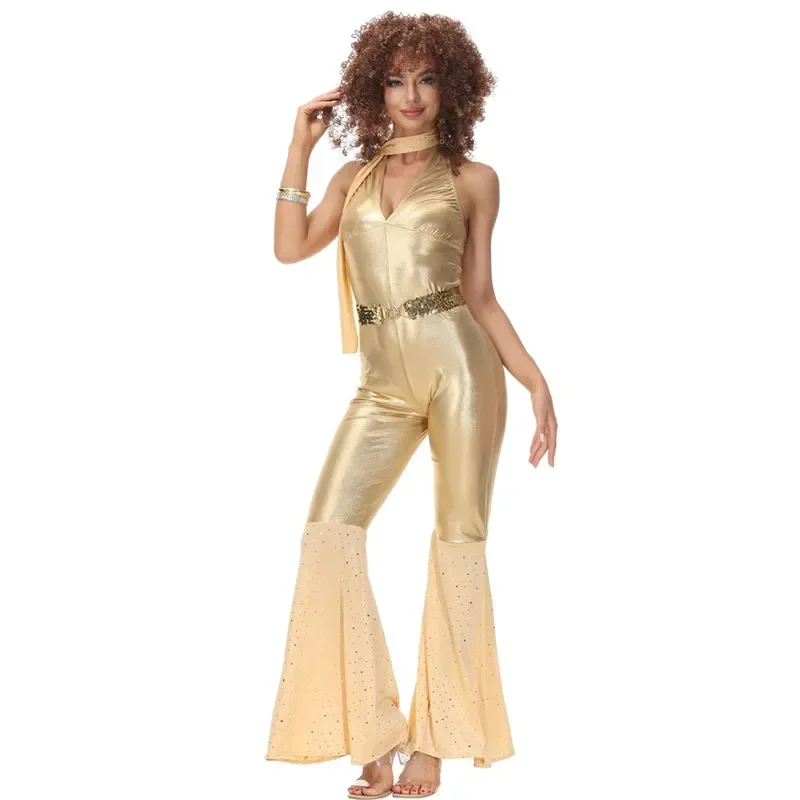 المرأة مثير خمر 60s 70s روك الهبي تأثيري حلي بذلة ديسكو مرحلة الأداء الرقص الزي