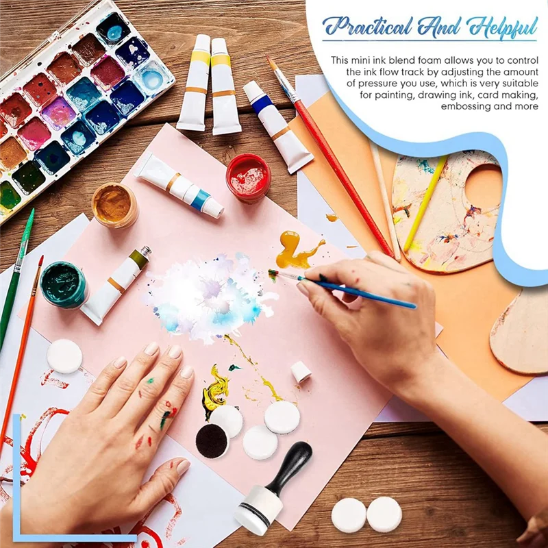 AB15-42-Piece Mini Ink Tool Set, Includes 2 Round Mini Smudge Tools And 40 Replacement Foam Pads For Drawing Smudge Mixtures