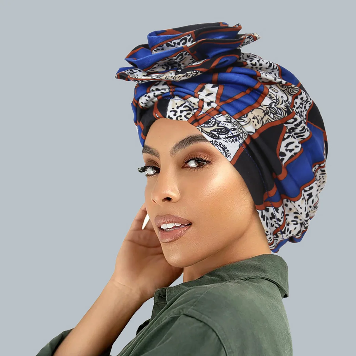 Big Flower Turban Hat Women Muslim Hijab Print Headscarf Beanies Bonnet Chemo Cap Hair Loss Head Wrap Bandanas Turbante Mujer