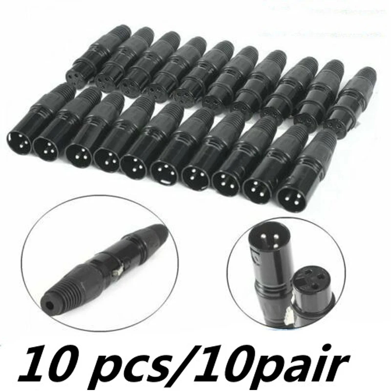 10 Pairs XLR DMX 3 Pin Audio Microphone Cable Connectors 10pcs Male + 10pcs Female MIC Snake Plug Cable Adapters
