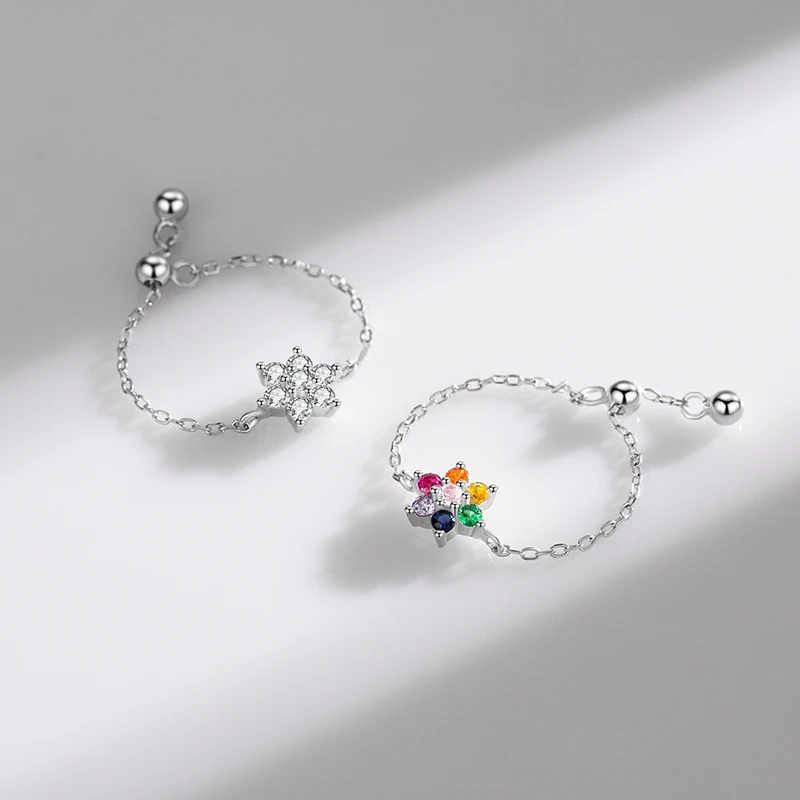Women's 925 Sterling Silver Adjustable Heart Flower Link Ring