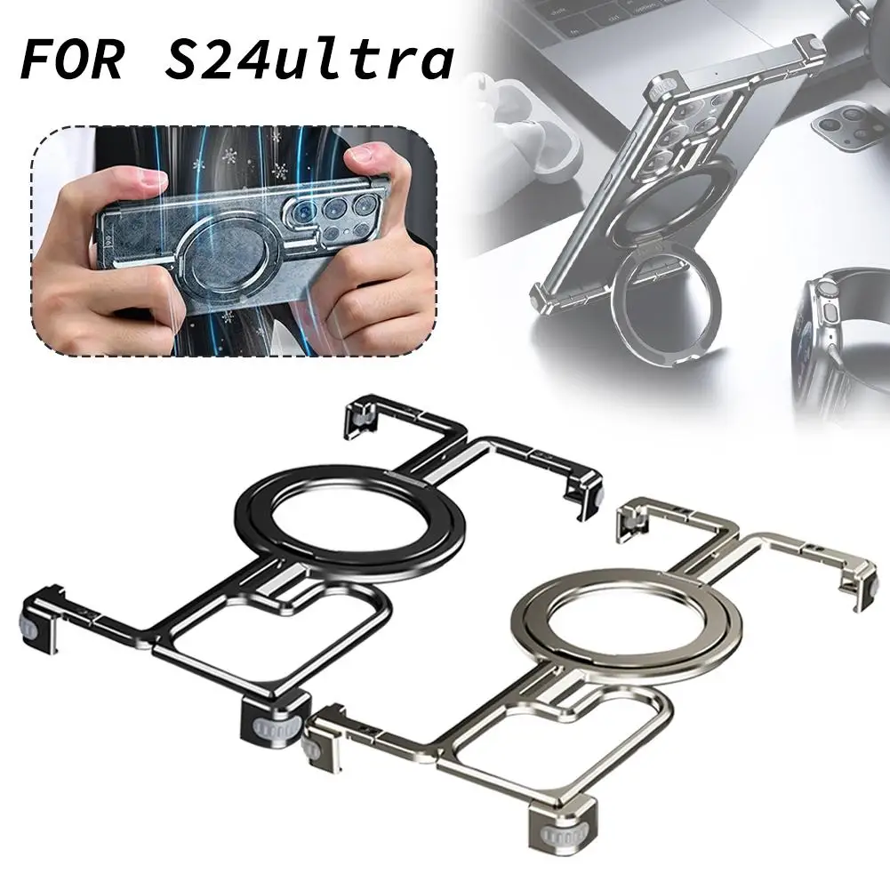 FOR Samsung S24 ultra Phone Case Metal Bezel-less With Holder Phone Magnetic Case Bracket Metal Bezel-less With Magnetic E8R5