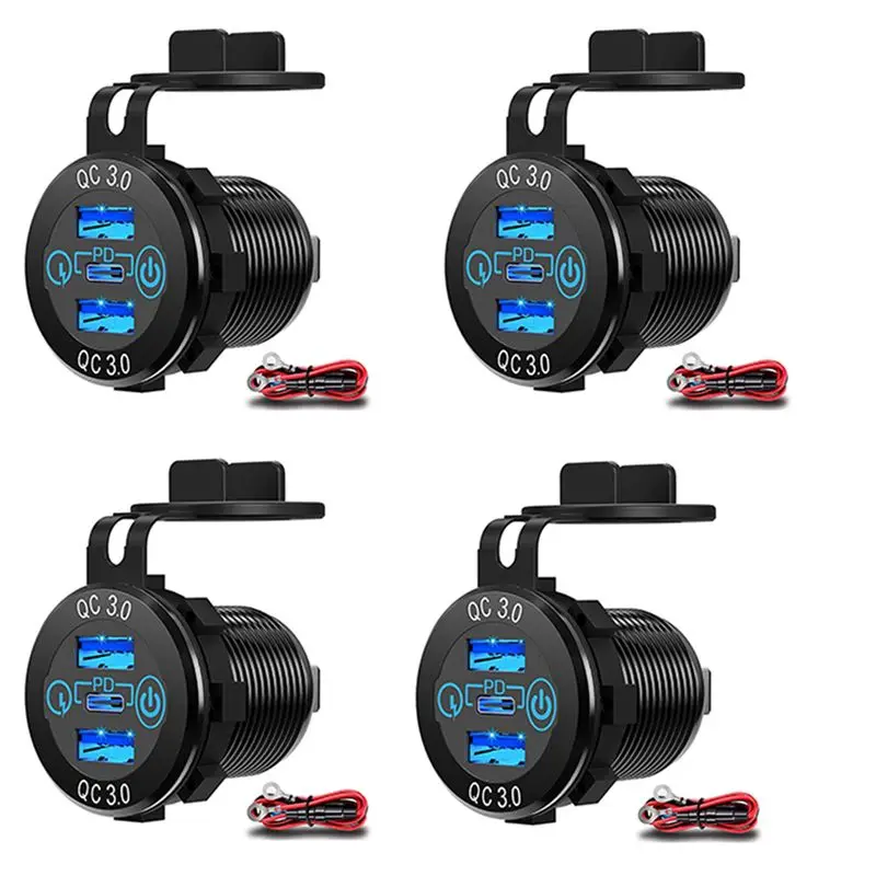 4X Quick Charge Socket 60W USB-C Multiple Car Socket PD 3.0 & Two QC3.0 Ports With Touch Switch Fast Car Adapter