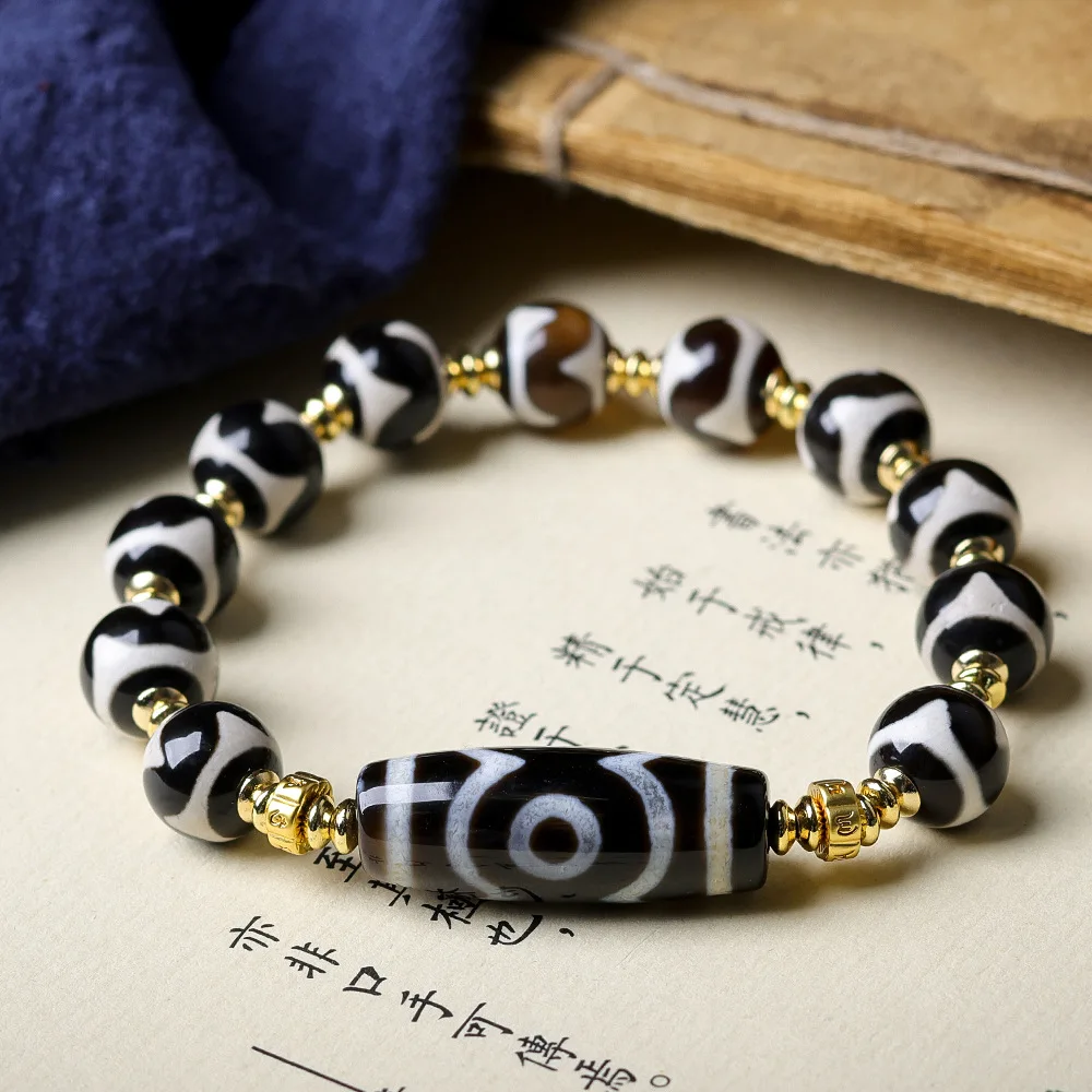 2026 New Tibetan Jewellery Tiger Teeth Dzi Bead Three Eyes Dzi Bead Bracelet Original Cultural Games Chinese Style Strings