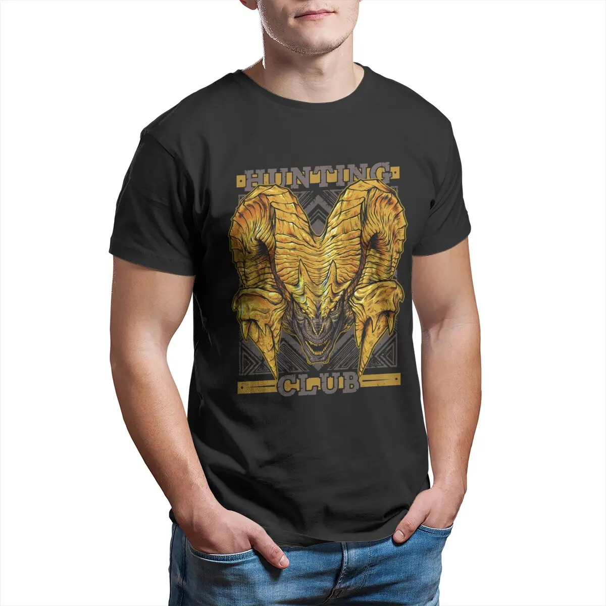 

Monster Hunter World Hunting Club Kulve Taroth T-Shirts for Men RPG Game Humor Cotton Tees printed Plus Size Clothing