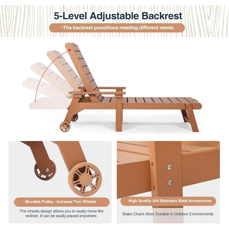 Кресло для отдыха, шезлонг с 5-уровневой регулируемой спинкой и шкивом, легко перемещается, поддерживает до 350 фунтов