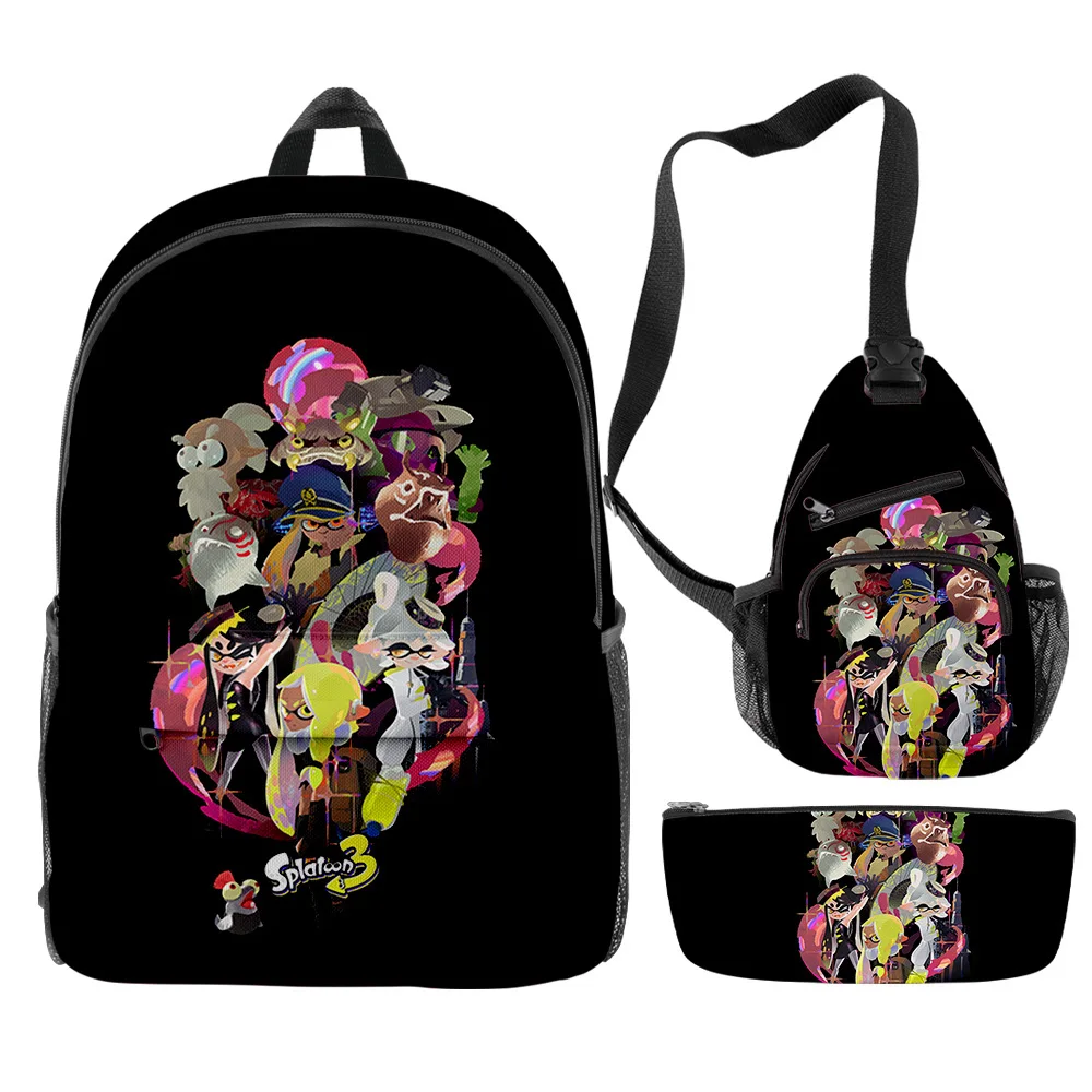 

Hip Hop Novelty Cool Splatoon 3 3D Print 3pcs/Set pupil School Bags Travel Laptop Backpack Chest Bag Pencil Case