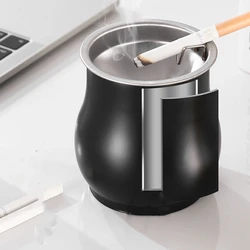 Smokeless Windproof Stainless Steel Ashtray with Lid Round Smokeless Cigar Ashtray Patio Indoor Use Auto Interior Accessories