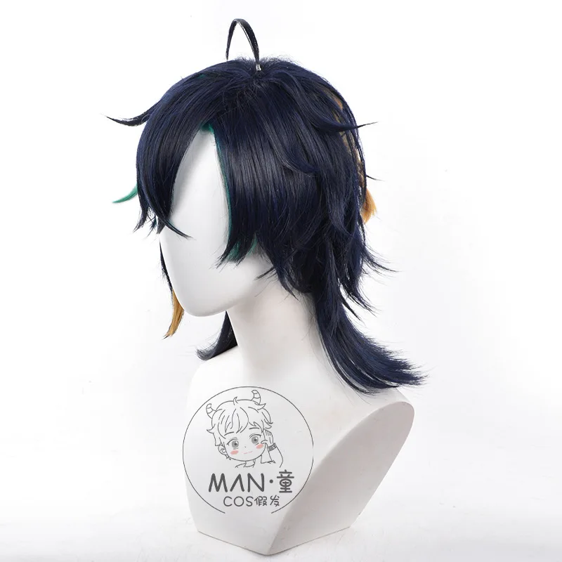 Genshin Impact Natlan Kinich Cosplay Wig Simulated Scalp Mixed Color Highlights Stock Halloween Gift