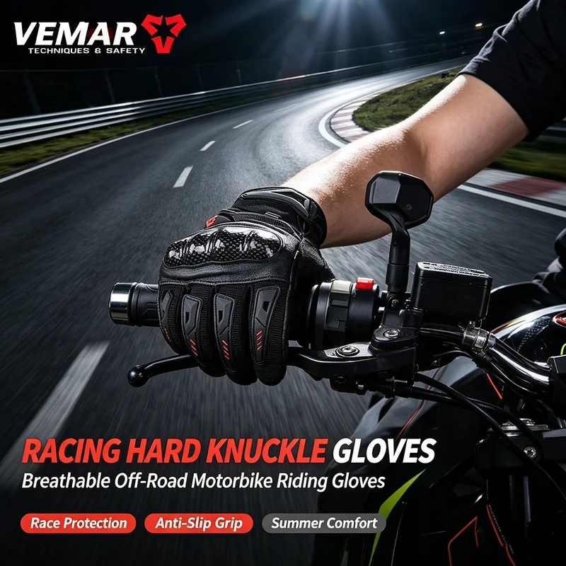 VEMAR Summer Motorcycle Gloves Hard Knuckle Protective Men Breathable MTB Motocross Off‑Road Dirt Bike Racing Motorbike Items