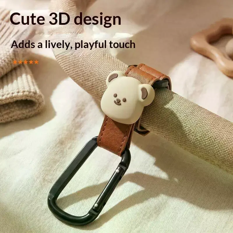 1/2Pcs Baby Stroller Hooks Cute Cartoon Bear Bicycle Stroller Organizer Hook PU Leather Hooks For Hanging Baby Stroller