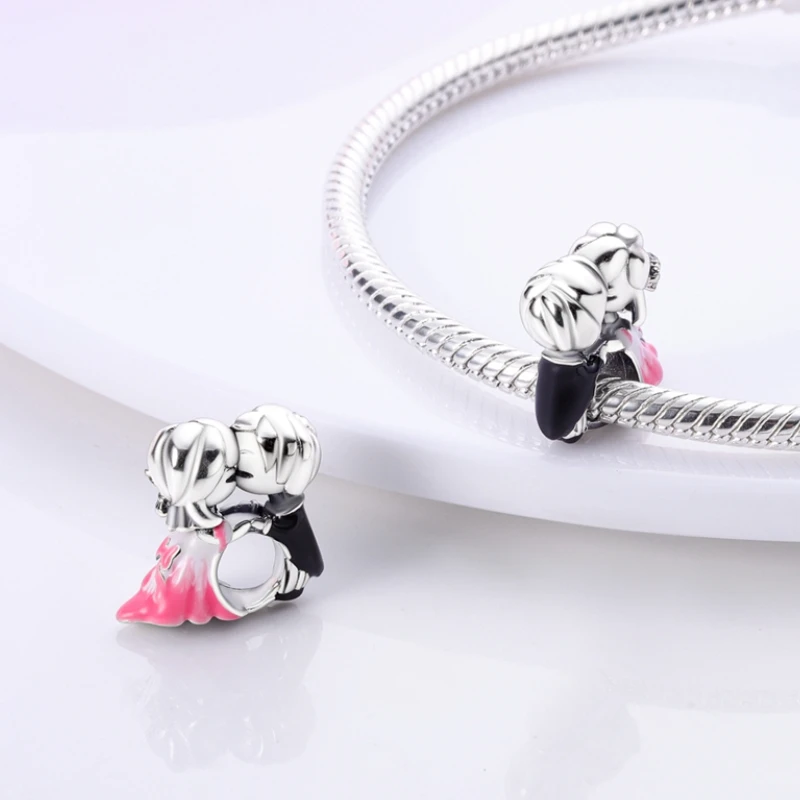 100% 925 Sterling Silver Boy Girl Heart Shape Beads Charms Pendant Fit For Pandora Original Bracelet Diy Jewelry Making 2023 New