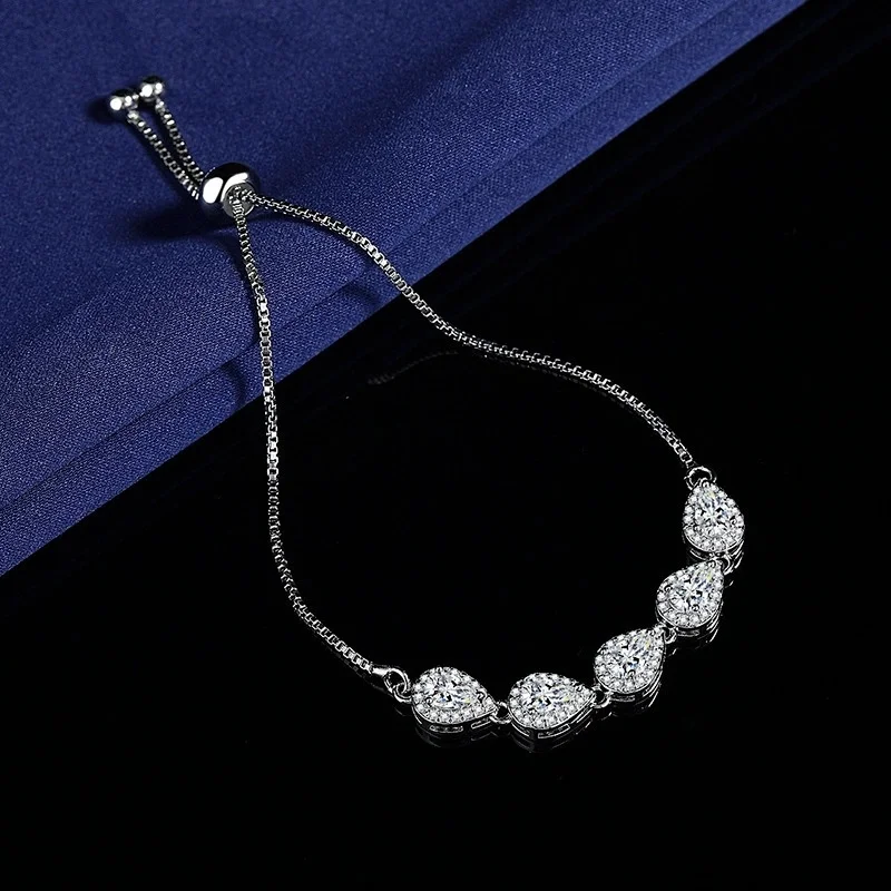 Pear Cut White Zircon Teardrop Charm Bracelets For Women Silver Color Female Adjustable Chains Bangle Bracelet Wristband Jewelry