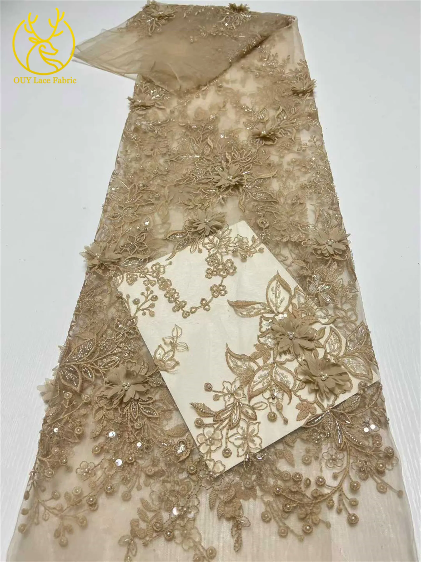 5 yards Afrikaanse kralen pailletten kant tule stof Franse 3D bloemen borduurwerk applicatie kant stof voor jurken naaien materiaal