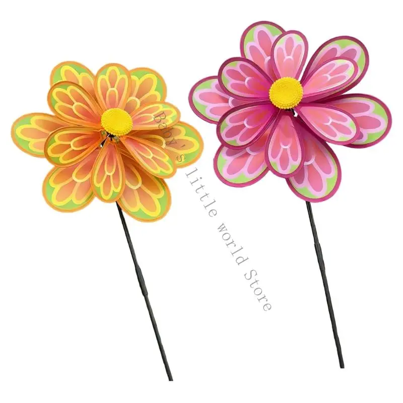 หมุนตะไลตกแต่งสวนกังหันลมของเล่น 2 ชิ้นดอกไม้ที่มีสีสันกังหันลมสำหรับเด็กผู้ใหญ่กิจกรรมกลางแจ้งใช้ B2EB