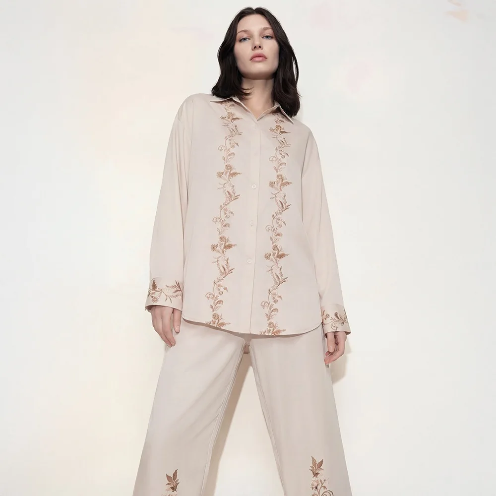 New set of women's printed casual home spring and autumn satin chiffon women's home clothes pajamas women