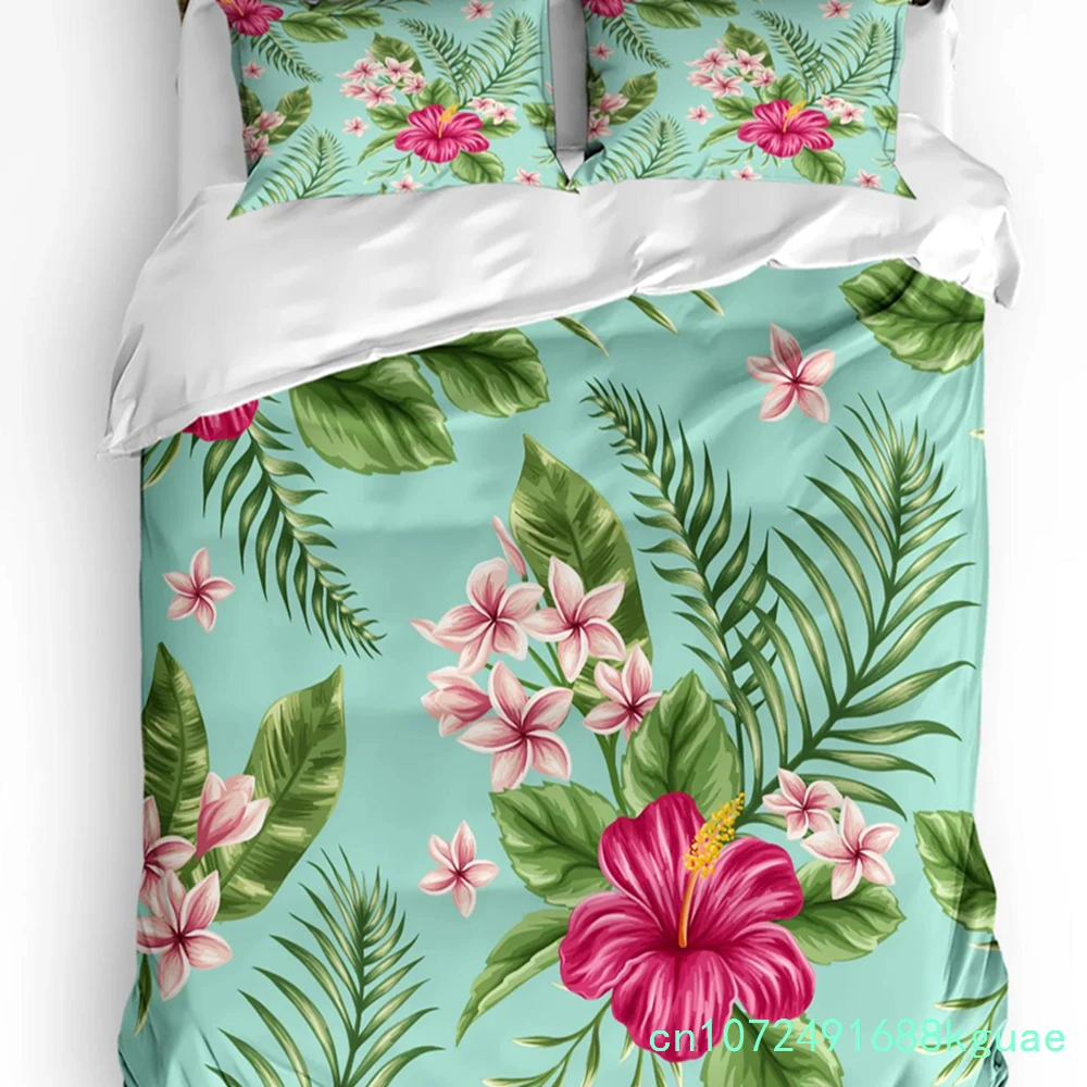Flower Tropical Plants Bedding Set 3pcs Boys Girls Duvet Cover Pillowcase Kids Adult Quilt Cover Double Bed Set Home Textile