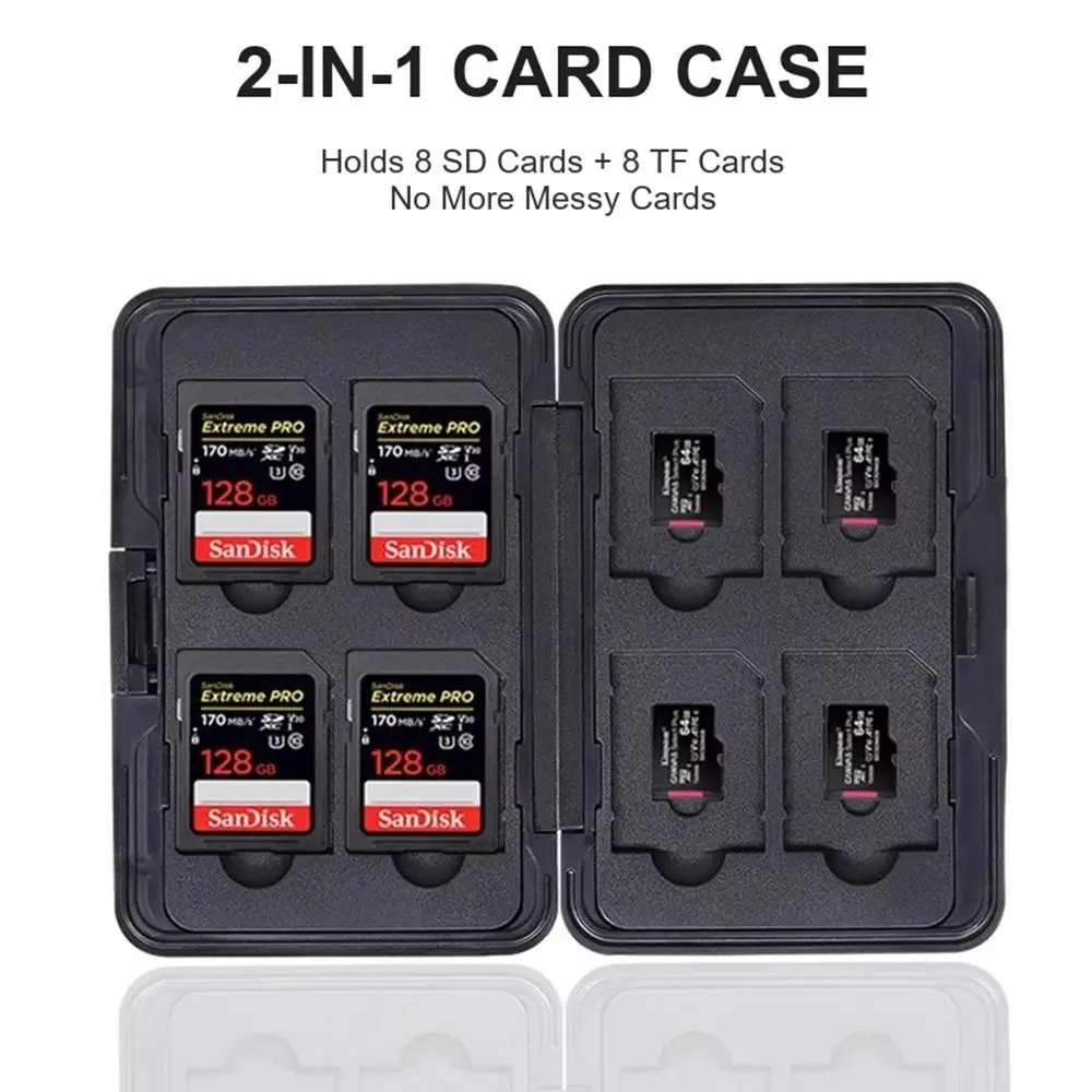 16 Slot Memory Card Case Black Silver Dual Layer SD Cards Storage Box Card Organization Travel Use Portable TF Card Case