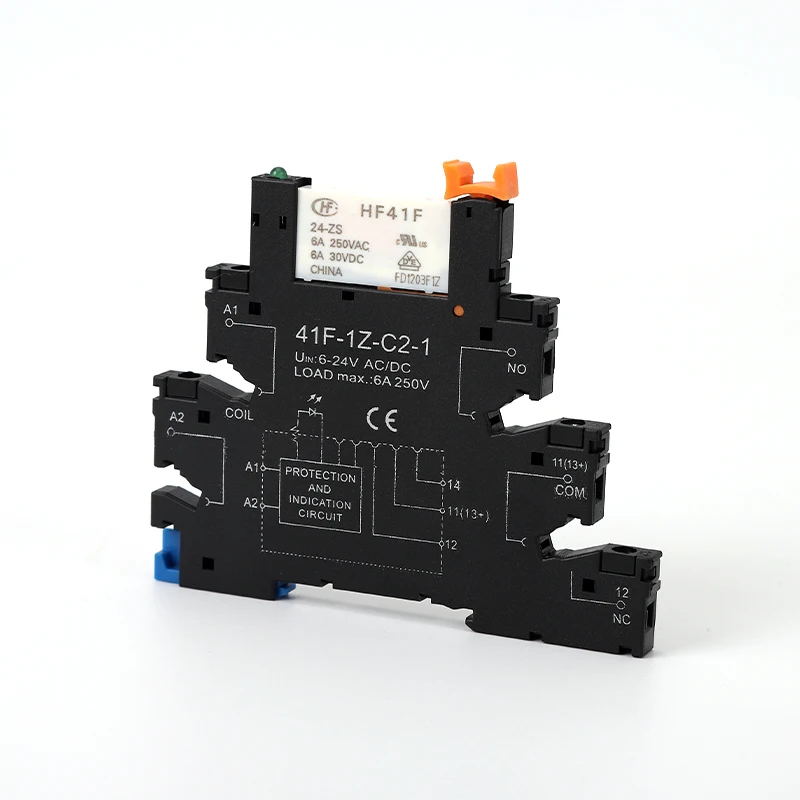 Din Rail Slim Relay Module 41F-1Z-C2-1 Integrated PCB Mount With Relay Holder 12VACDC 24VACDC Relay Socket 6.2mm