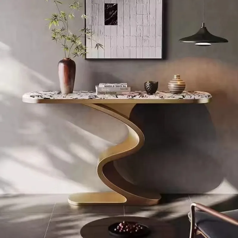High Quality Luxury Entry Stainless Steel Marble Gold Console Table Living Room Furniture Modern