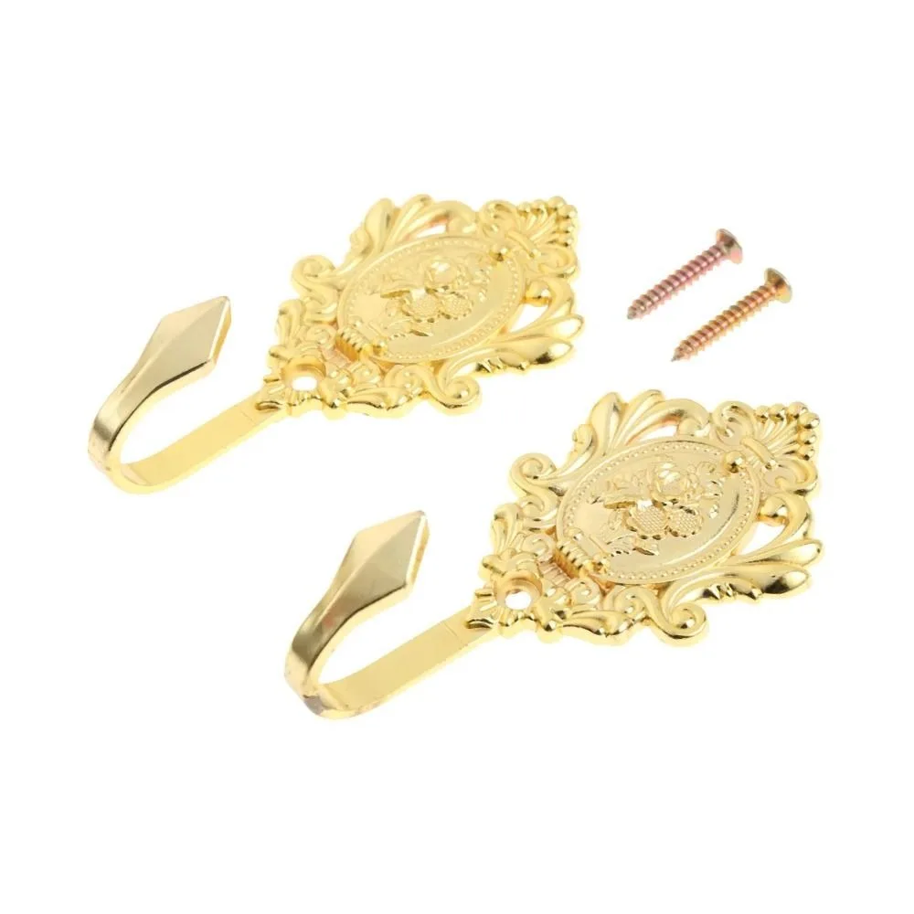 2Pcs New Rose Pattern Cloth-hat Hook European Classic Solid Wall Hook Zinc Alloy Drapery Curtain Tieback Hooks
