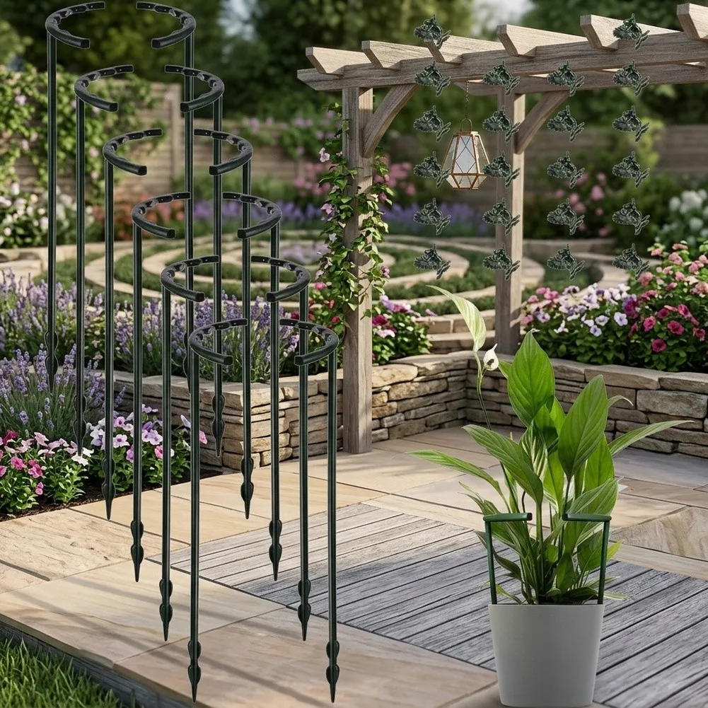 Plant Support Stakes 12 Pack with 24 Orchid Clips for Small Vegetables and Indoor Plants Half Round Cage 15.5 x 26 cm