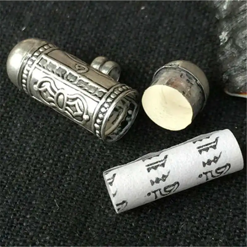 Tibetan OM Buddha Eye Dorje GAU Lovely Prayer Box Mini Cylinder Amulets Lockets 925 Silver T9040