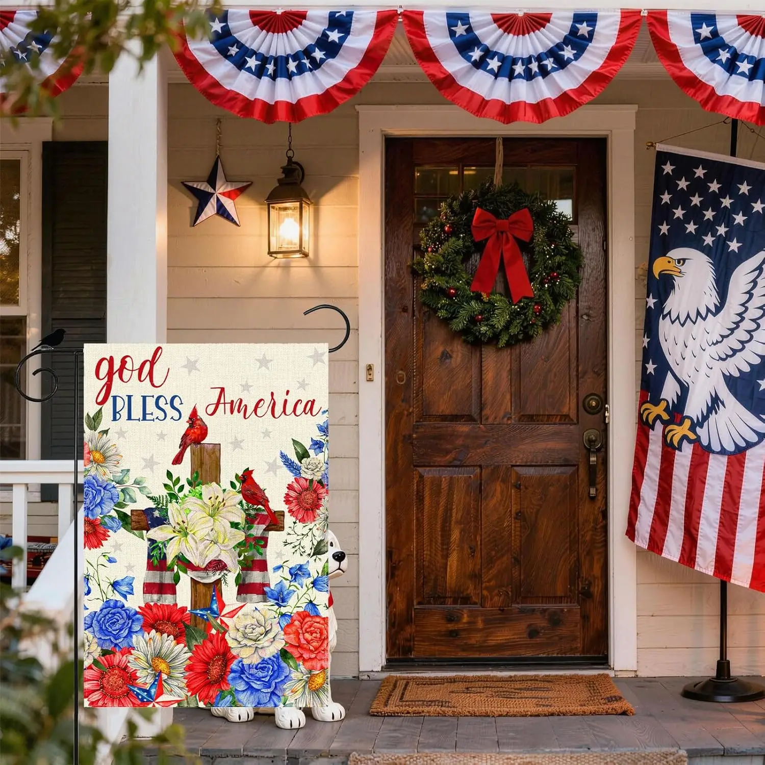 Colorful Watercolor Flowers Cardinals America Memorial Day Garden Flag 12x18 Inch Patriotic Double Sided Small Mini Yard Fla AAS