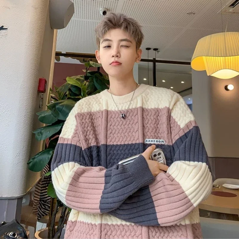 

Couple Sweaters for Men Winter Color Match Heavyweight Warm Chunky Knit Loose Fit Youth Student Relaxed Premium Design JJ1099