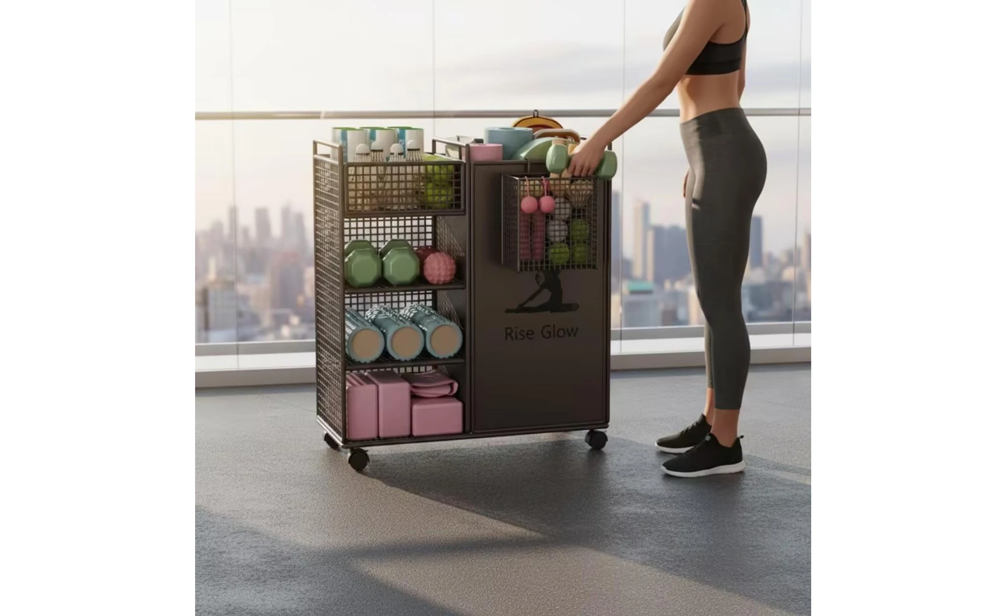 Fitness Equipment Rack with Wheels Wheeled Workout Equipment Organizer Home Gym Organizer Multi-Tier Shelf Stand Compact