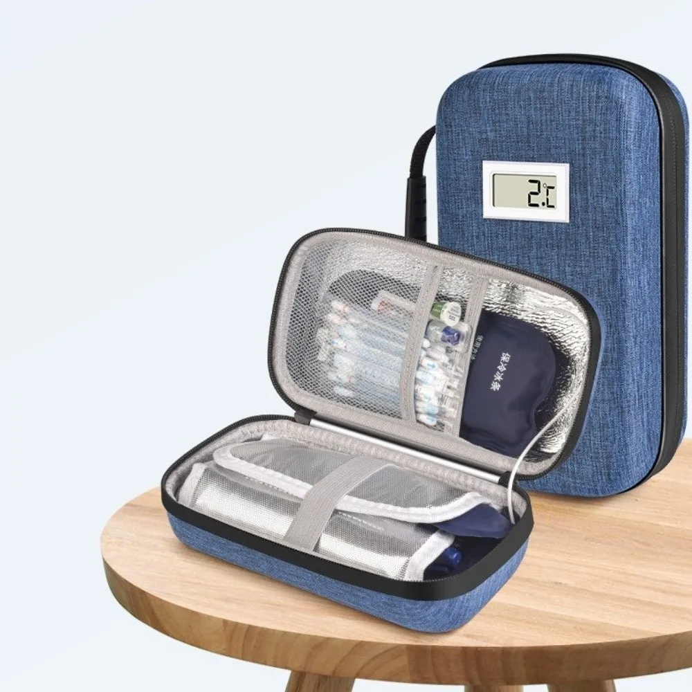 Portable Insulin Cooling Bag Waterproof Thermal Insulated Insulin Vial Storage Case Refrigerated Thermometer Display