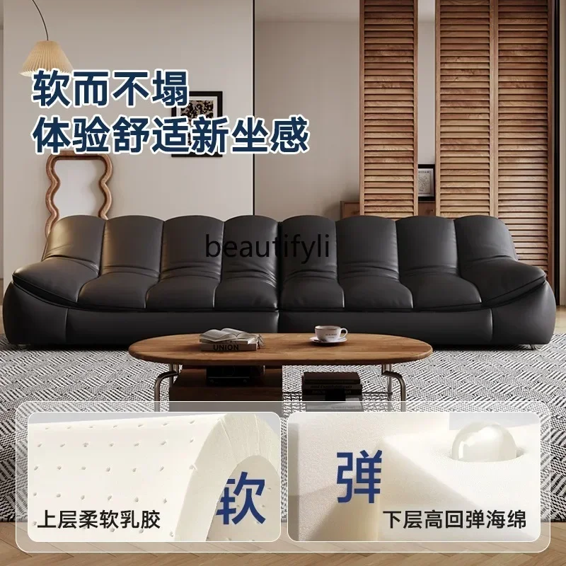 

V First layer cowhide leather sofa home living room modern simple black sailing sofa