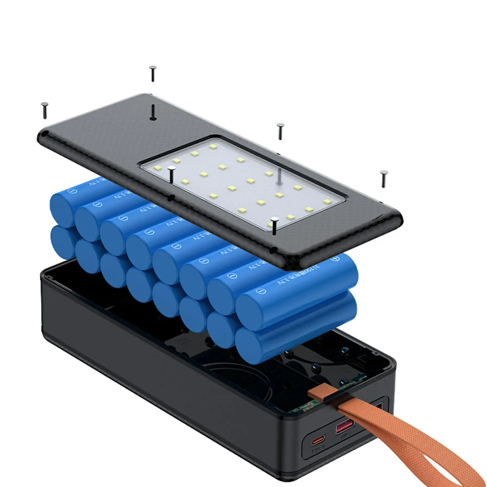 Abnehmbares 22,5W+15W Schnellladegerät DIY 21700*16 Powerbank-Gehäuse mit LED-Anzeige, Akku-Lade- und Aufbewahrungsbox ohne Batterie