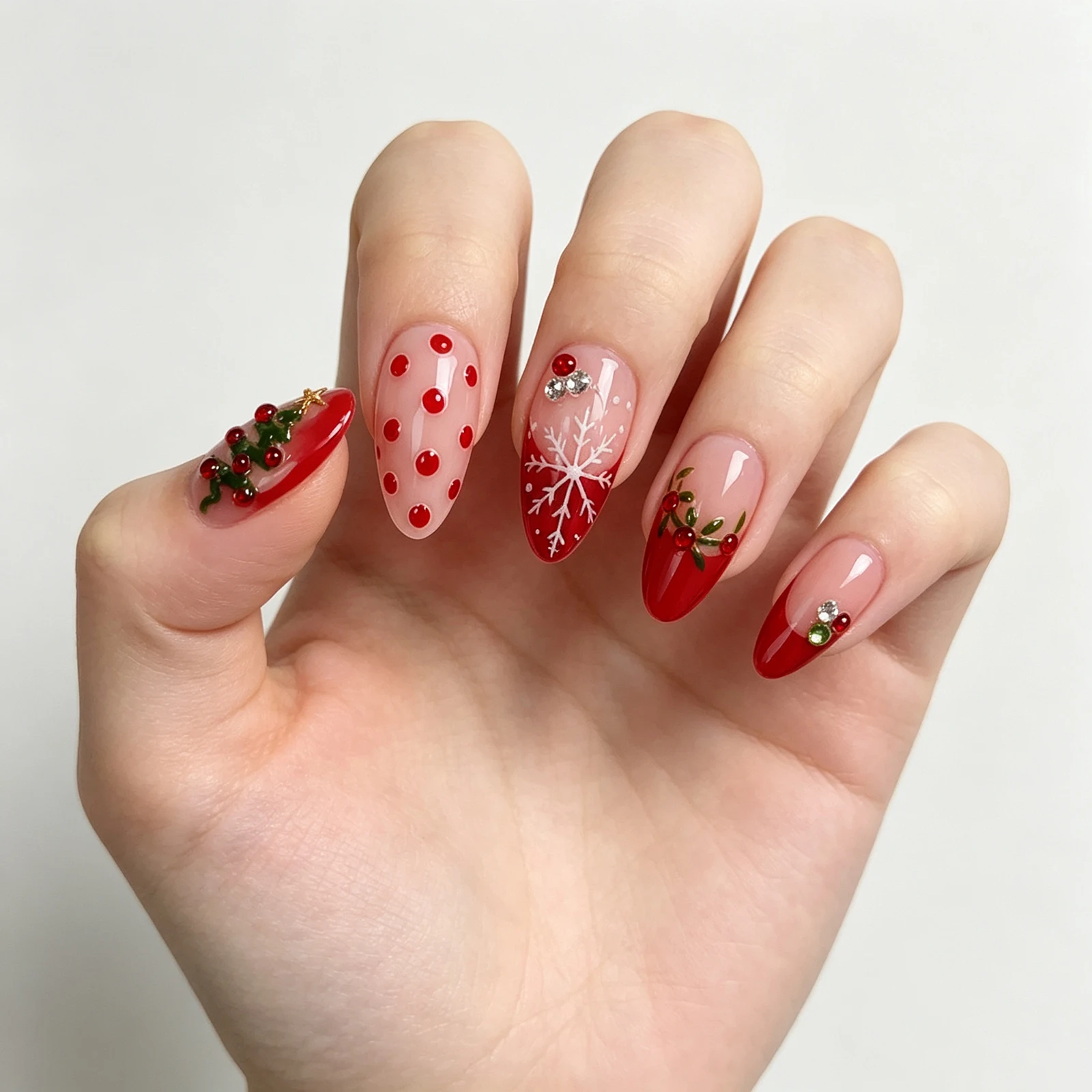 Красные французские накладные  – обзор и цена Nail Art Xmas
