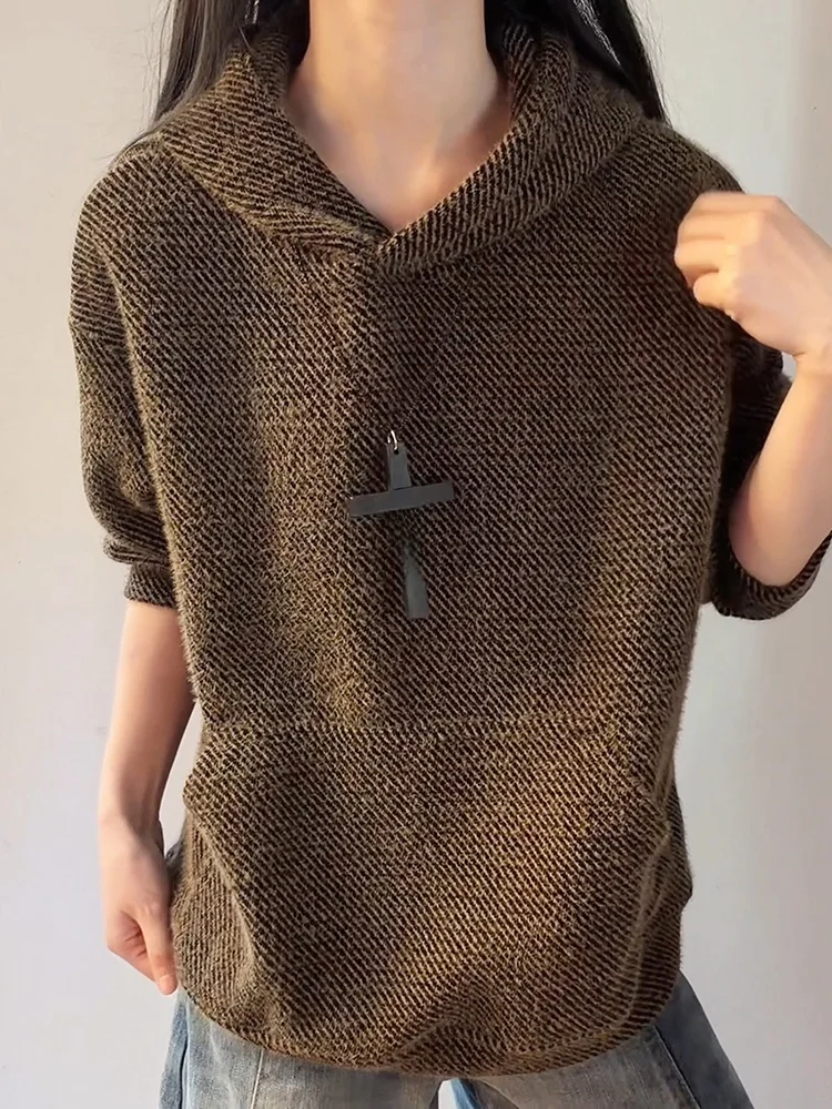 

Ретро-американская вязаная шапка и толстовка для мужчин: осенне-зимняя, плотная, износостойкая, с внутренней подкладкой, для повседневной носки