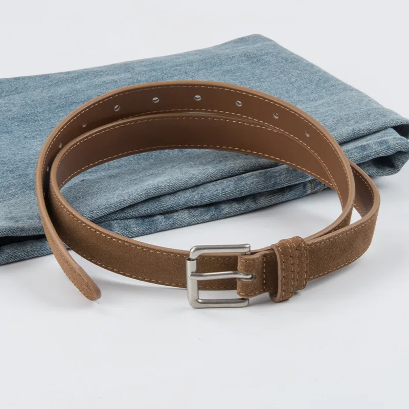 Frosted Cowhide Women's Belt Goth Retro Versatile Jeans Accessories Girdle Luxury Design Silver Pin Buckle Waistband