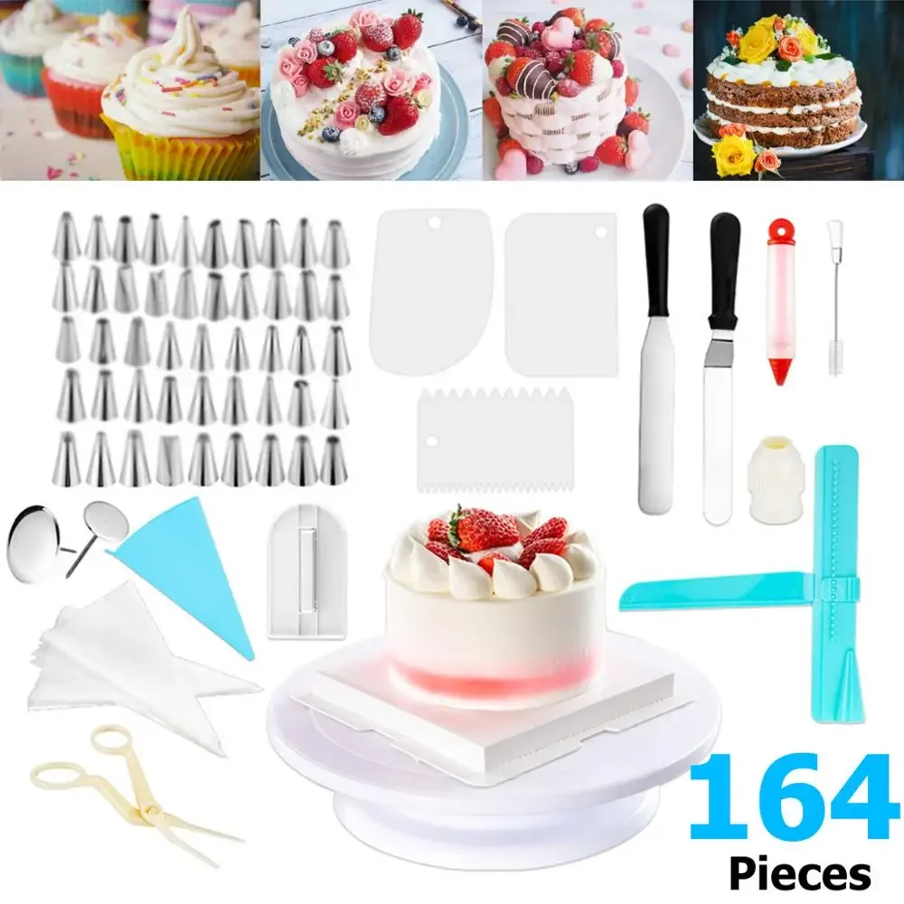 

164Pcs DIY Cake Decor Kit Tools Baking Supplies Turntable Set Rotating disk